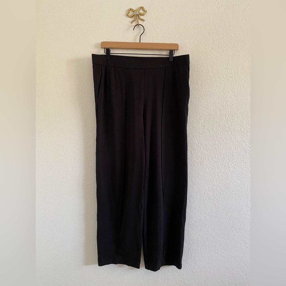 Eileen Fisher Womens Organic Cotton Pants Straight Leg Pull On Black Large